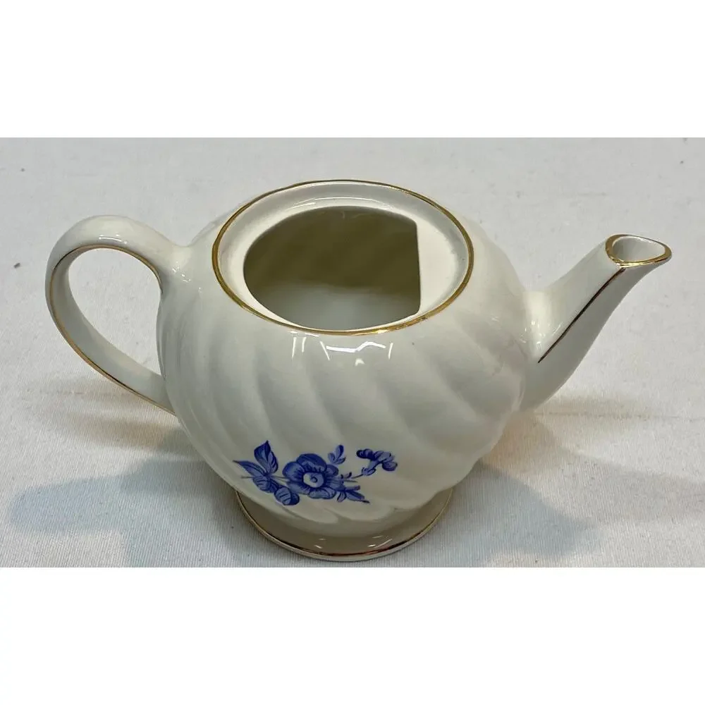 Windsor England Blue White Floral Teapot Individual Size Gold Trim